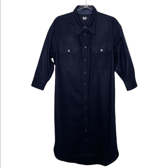 NLST Navy | Wool Blend Shirt Dress in Midnight Navy - Picture 4 of 6
